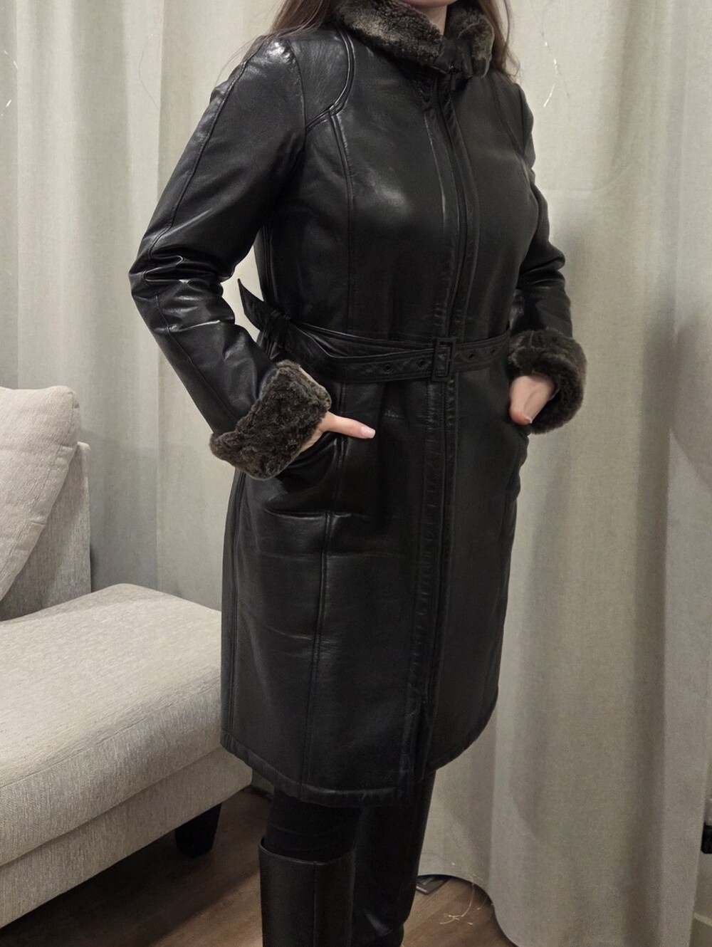 Danier Genuine Leather Faux Fur Thinsulate Long Winter Coat Size L